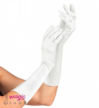 Bele satenaste rokavice 40 cm