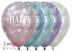 Baloni happy birthday metulji silk 12 kosov