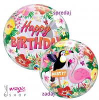 Balon bubble Happy Birthday  TROPICAL