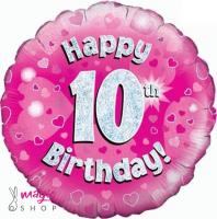 Balon št. 10 Happy birthday roza 45 cm