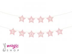 Napis baby shower roza zvezdice