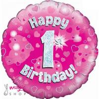 Balon št.1 Happy Birthday roza 45 cm