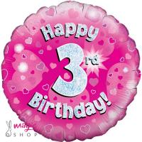 Balon št.3 Happy Birtday roza 45cm