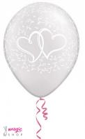 Potiskani beli baloni DVOJNO SRCE 25 kom premer 30 cm