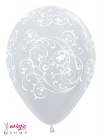 Poročni baloni pearl beli filigran 25 kom