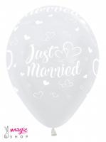 Pearl beli baloni za poroko Just married 25 kom 30 cm