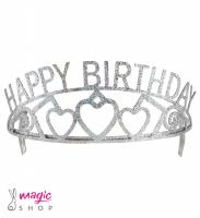 Srebrna tiara Happy birthday 03347