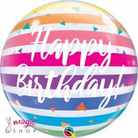 Bubble balon Happy birthday črte 55 cm