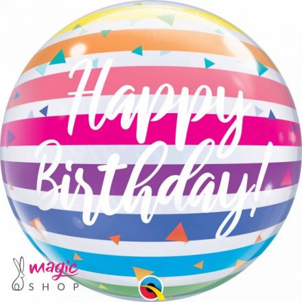 Bubble balon Happy birthday črte 55 cm