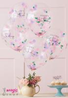 Baloni s konfetki happy birthday rožice 5 kom 30 cm